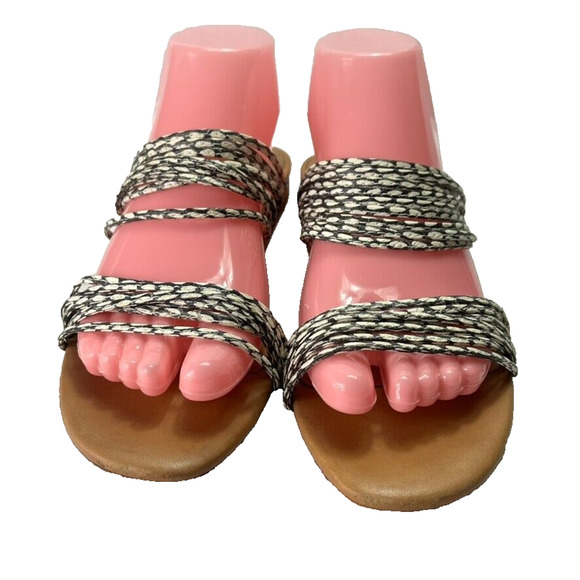 Madewell Sandal Womens 10 The Meg Slide Flats Snake Embossed Leather Black Gray - Picture 1 of 12